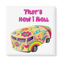 hippie van retro  how i roll magnet