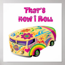 hippie van retro  how i roll print