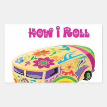 hippie van retro  how i roll round sticker