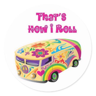 hippie van retro how i roll sticker