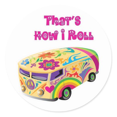 hippie van retro how i roll round sticker by doonidesigns