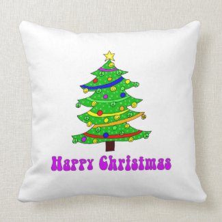 Hippie's Happy Christmas Tree Throw Pillow