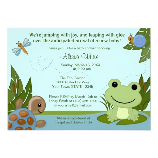 Hippity Frog Baby Shower Invitation turtle snail from Zazzle.com