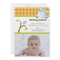 Hippo and Birdie Baby Birth Announcement (orange) invitations