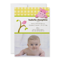 Hippo and Birdie Baby Birth Announcement (yellow) invitations