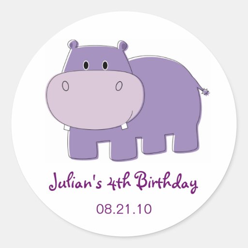 Hippo Birthday Cupcake Topper Stickers