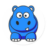 Hippo Blue Round Stickers