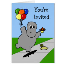 Hippo Happy Birthday Party Invitation Greeting Card