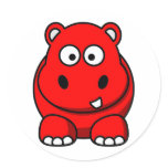 Hippo Red Round Sticker