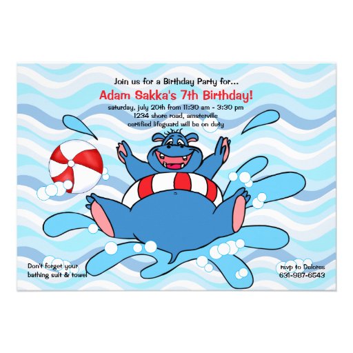 Hippo Splash Invitation (front side)