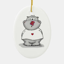 Hippo with Butterfly on his Nose Christmas Ornaments