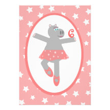 Hippopotamus Ballerina Ballet Birthday Party Announcements