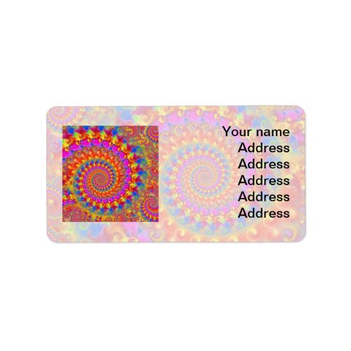 Hippy Fractal Pattern Pink Turquoise &amp; Yellow Address Label