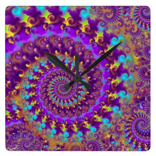 Hippy Fractal Pattern Purple Turquoise & Yellow Wallclock