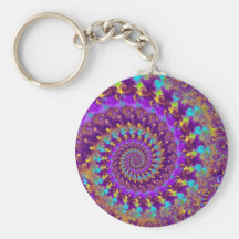 Hippy Fractal Pattern Purple Turquoise & Yellow Key Chains