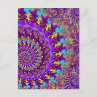 Hippy Fractal Pattern Purple Turquoise &amp; Yellow Postcards