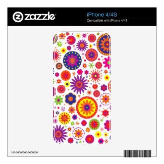 Hippy Rainbow Flowers Decals For The iPhone 4