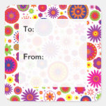Hippy Rainbow Flowers Gift Tags stickers