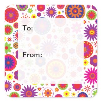 Hippy Rainbow Flowers Gift Tags sticker