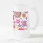 Hippy Rainbow Flowers Glass Mugs