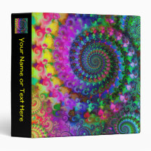Hippy Rainbow Fractal Pattern 3 Ring Binders