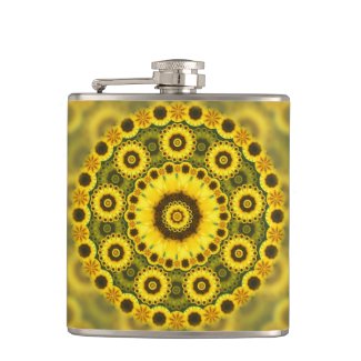 Hippy Sunflower Fractal Mandala Pattern Flask