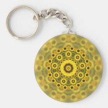 Hippy Sunflower Fractal Mandala Pattern Keychains