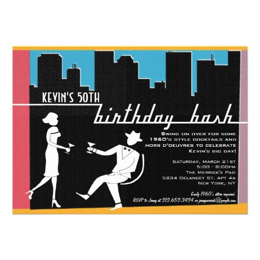 Hipster 1960's Birthday Party Invitation