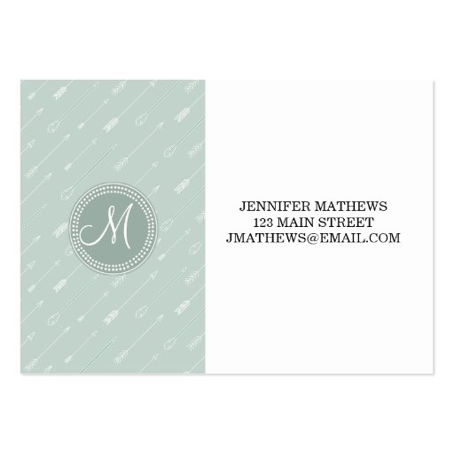 Hipster Arrow Mint Green Monogram Business Cards (front side)