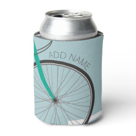 Hipster Bicycle Wheel with Custom Name Can Cooler