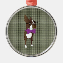 Hipster Boston Terrier Christmas Ornament