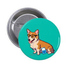 Hipster Corgi Button