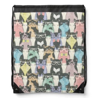 Hipster Cute Cats Pattern Cinch Bag