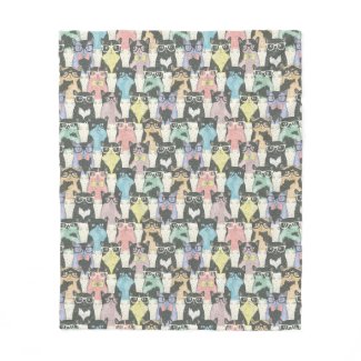 Hipster Cute Cats Pattern Fleece Blanket