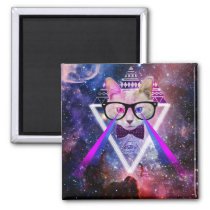 kitty, space, lolcat, cool, cat, glasses, universe, geek, hipster, nerd, kitty gift, geeky, nebula, eye of providence, hipster cat, spacy kitty, lasers, kitten, tribal, triangle, pattern, aztec, geometrically, providance, hip, fun, animal, magnet, Magnet with custom graphic design