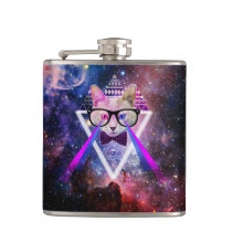 kitty, space, hipster, cool, cat, glasses, kitten, galaxy, pink, vinyl wrapped flask, kitten gift, geeky, nebula, universe, geek, eye of providence, hipster cat, spacy kitty, lasers, tribal, triangle, pattern, aztec, geometrically, providence, hip, fun, animal, liquid courage flask, [[missing key: type_liquidcourage_flas]] with custom graphic design