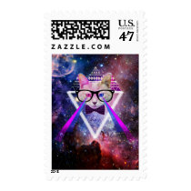 cat, space, hipster, cool, geek, geometric, funny, nerd, hip, nebula, glasses, universe, kitty, geeky, eye of providence, hipster cat, spacy kitty, lasers, kitten, tribal, triangle, pattern, aztec, providence, fun, animal, postage, stamp, Stamp with custom graphic design