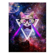 cat, space, hipster, cool, geek, geometric, funny, nerd, hip, nebula, glasses, universe, kitty, geeky, eye of providence, hipster cat, spacy kitty, lasers, kitten, tribal, triangle, pattern, aztec, providence, fun, animal, postcard, Postcard with custom graphic design