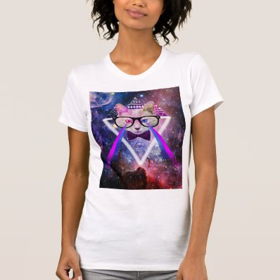 Hipster galaxy cat shirt