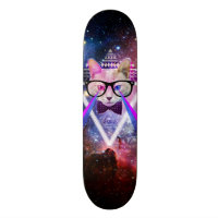 Hipster galaxy cat skateboard deck