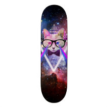 cat, space, hipster, cool, geek, geometric, funny, nerd, hip, skateboard, glasses, universe, kitty, geeky, nebula, eye of providence, hipster cat, spacy kitty, lasers, kitten, tribal, triangle, pattern, aztec, providence, fun, animal, skateboard deck, Skateboard with custom graphic design