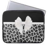 Hipster Girly Black White Animal Print And Bow laptop sleeves