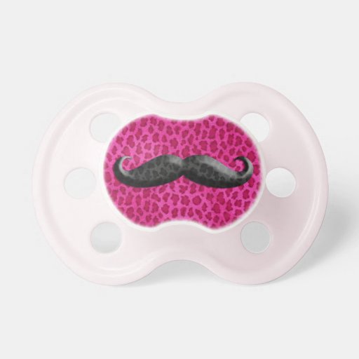 Hipster Girly Pink Cheetah Print And Mustache Baby Pacifier