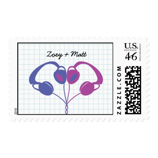 Hipster Headphones (Indigo/Purple) Save the Date Postage Stamps