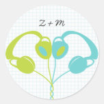 Hipster Headphones (Lime/Sky) Envelope Seal stickers