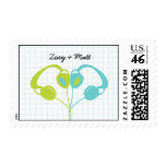 Hipster Headphones (Lime/Sky) Save the Date stamps