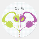 Hipster Headphones (Purple / Lime) Envelope Seal stickers