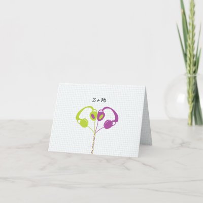 Hipster Headphones Purple Lime Wedding Thank You Card by poptasticbride