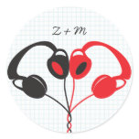 Hipster Headphones (Red / Black) Envelope Seal Round Sticker