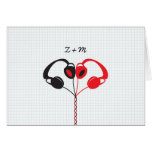 Hipster Headphones (Red/Black) Wedding Thank You Card